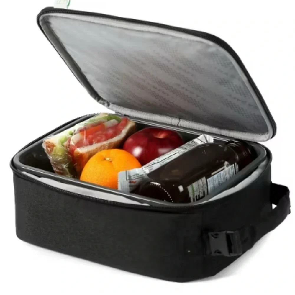 Fulton Bag Co Upright Black/Gray Lunch Bag w/Hard Interior | Water Bottle Holder